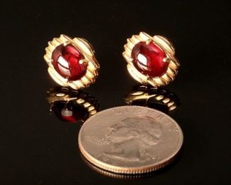PacG 14K Yellow Gold and Garnet Earrings	8mm by 10mm stone and 13mm by 15mm earrings	