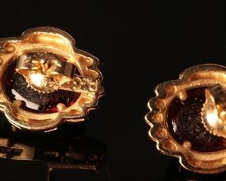 PacG 14K Yellow Gold and Garnet Earrings	8mm by 10mm stone and 13mm by 15mm earrings	