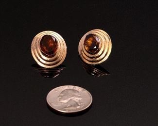 14K Yellow Gold and Smokey Quartz Earrings	9mm by 13mm stone and 20mm by 24mm earrings