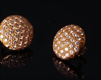 18K Yellow Gold and Diamond Cluster Half Ball Earrings	17mm diameter 37-3mm diamonds	