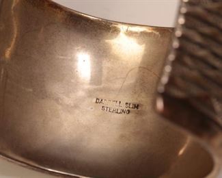 Native American Darrell Slim Sterling Silver thick cuff bracelet	2 1/4 inch diameter:1 3/4 inch wide	