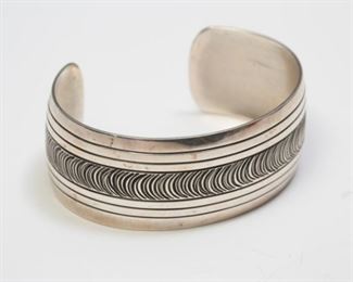 Native American MM Sterling Thick Cuff Bracelet	2 1/4 inch diameter: 1 inch wide	
