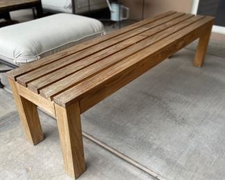 Modern Solid Teak Wood Patio Table W/ 2 bench seats	Table: 30x31.5x70.75in Bench: 16.5x16x63in	HxWxD