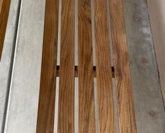 Modern Solid Teak Wood Patio Table W/ 2 bench seats	Table: 30x31.5x70.75in Bench: 16.5x16x63in	HxWxD