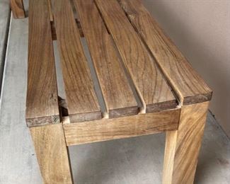 Modern Solid Teak Wood Patio Table W/ 2 bench seats	Table: 30x31.5x70.75in Bench: 16.5x16x63in	HxWxD