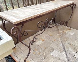 Rustic Metal Frame Flagstone Top Patio Accent Table	30x23x66.5in	HxWxD