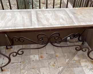 Rustic Metal Frame Flagstone Top Patio Accent Table	30x23x66.5in	HxWxD