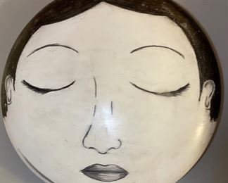 2pc Artist Made Ceramic Mexican Ceramic Face Art PAIR	2.5in H x 16in Diameter	