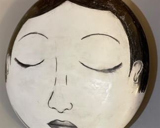 2pc Artist Made Ceramic Mexican Ceramic Face Art PAIR	2.5in H x 16in Diameter	