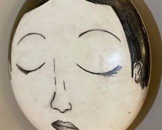 2pc Artist Made Ceramic Mexican Ceramic Face Art PAIR	2.5in H x 16in Diameter	