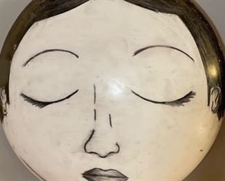 2pc Artist Made Ceramic Mexican Ceramic Face Art PAIR	2.5in H x 16in Diameter	