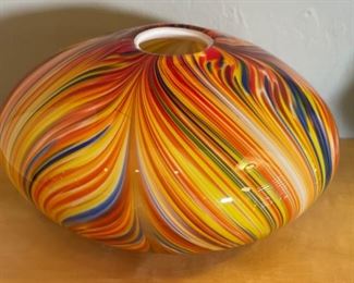 Multicolor Swirl Art Glass Hand Blown Pot	5in x 10in Diameter	