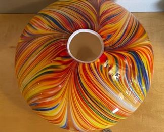 Multicolor Swirl Art Glass Hand Blown Pot	5in x 10in Diameter	