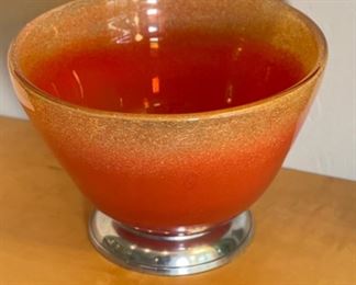 Art Glass Orange Bowl	7in H x 10in Diameter	