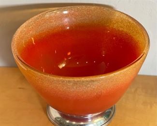 Art Glass Orange Bowl	7in H x 10in Diameter	