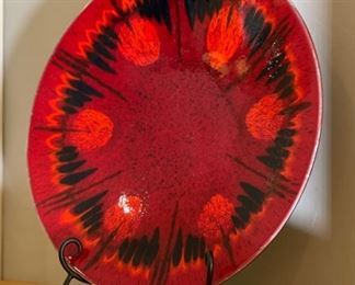 Poole England RED Plate Platter Plate w/ Stand	16in Diameter	