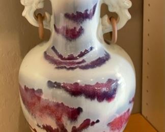 Chinese Porcelain Vase Double Ring Dragon	12.5in H x 6in diameter (at top)	