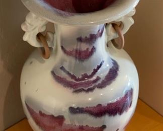 Chinese Porcelain Vase Double Ring Dragon	12.5in H x 6in diameter (at top)	