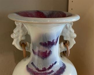 Chinese Porcelain Vase Double Ring Dragon	12.5in H x 6in diameter (at top)	