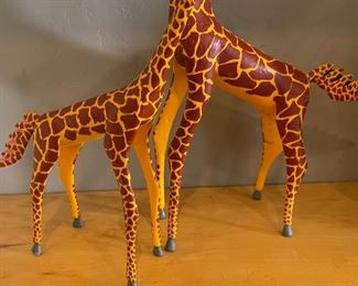 2pc Oaxacan Wood Carving Giraffes Folk Art	16 & 13in H	