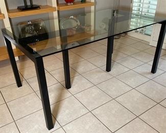 Contemporary 3-Piece Glass & Steel Dining Table	29x36x66in	