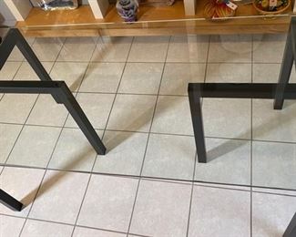 Contemporary 3-Piece Glass & Steel Dining Table	29x36x66in	