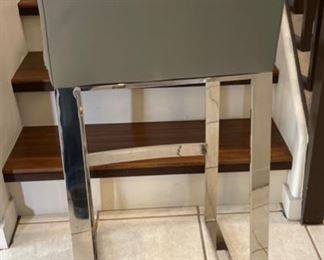 2pc Contemporary Counter Height Chairs Barstools Steel & Faux Leather	40x17x17in seat: 31 in H	HxWxD