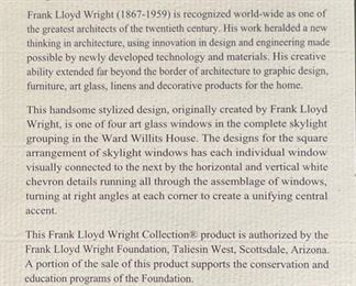 Frank Lloyd Wright Ward W. Willits House Skylight Glass Panel	Panel: 10in x 10in	