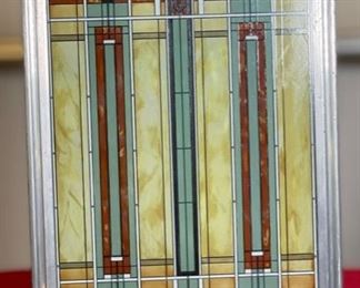Frank Lloyd Wright Glass Panel w/ Custom Stand	Panel: 13.25x7in	
