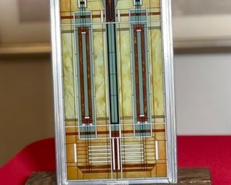 Frank Lloyd Wright Glass Panel w/ Custom Stand	Panel: 13.25x7in	