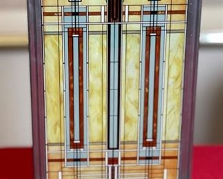 Frank Lloyd Wright Glass Panel w/ Custom Stand	Panel: 13.25x7in	