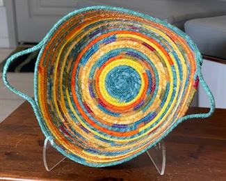 Artist Made Quilted Coil Basket Pat Morchard Quilt	4in H x 11in Diameter	
