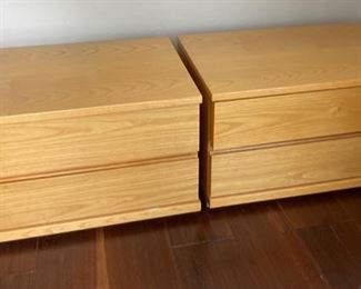 AS-IS 2pc Modern Oak 2-Drawer Low Profile Nightstands PAIR	14x24x16in	HxWxD