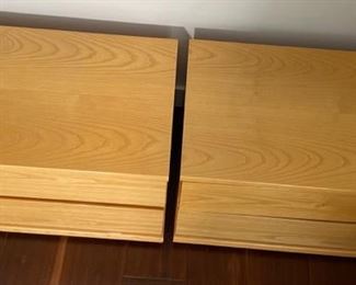 AS-IS 2pc Modern Oak 2-Drawer Low Profile Nightstands PAIR	14x24x16in	HxWxD