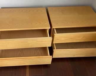 AS-IS 2pc Modern Oak 2-Drawer Low Profile Nightstands PAIR	14x24x16in	HxWxD