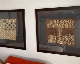 2pc African Tapestry Textile Art Framed PAIR	32in H x35.25in W	