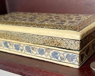 Kashmir Trinket Box Silver Leaf Hand Painted	2x7x4in	