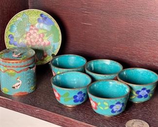 7pc Cloisonne Cup & container set	2in H	
