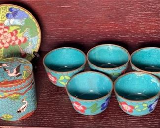 7pc Cloisonne Cup & container set	2in H	