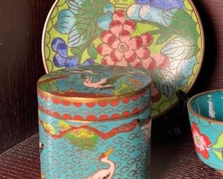 7pc Cloisonne Cup & container set	2in H	