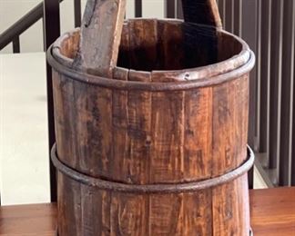 Antique Primitive Wood Bucket/Pail	23in H x 12.4in Diameter	