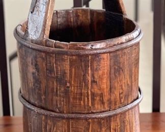 Antique Primitive Wood Bucket/Pail	23in H x 12.4in Diameter	