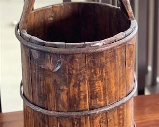 Antique Primitive Wood Bucket/Pail	23in H x 12.4in Diameter	