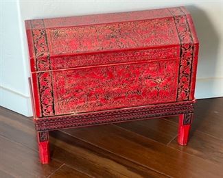Asian Red Lacquer Trunk/Chest on Stand	20x24x12.75in	HxWxD