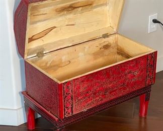 Asian Red Lacquer Trunk/Chest on Stand	20x24x12.75in	HxWxD
