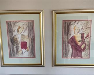 2pc Contemporary Man/Woman Framed Art prints PAIR	43x35in	
