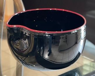 Studio Art Glass Bowl Red Rim	5in H x 8.5in Diameter	