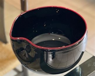 Studio Art Glass Bowl Red Rim	5in H x 8.5in Diameter	