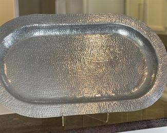 Huge Hammered Metal Tray Platter	2x32x18.5in	