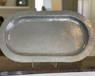 Huge Hammered Metal Tray Platter	2x32x18.5in	